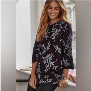 J.JILL WEAREVER SHIRRED-NECKLINE TUNIC IN RADICCHIO TRAILING BUNCHES-SIZE L